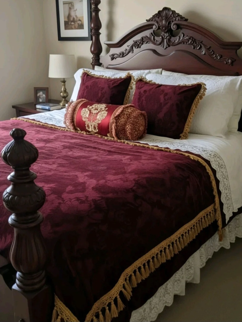 Waterford Linens Charlemont Ruby Damask Bolster Pillow 6